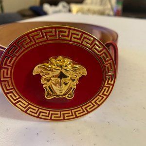 Versace Red Leather Vitello Belt Good Medallion Buckle authentic 100cm